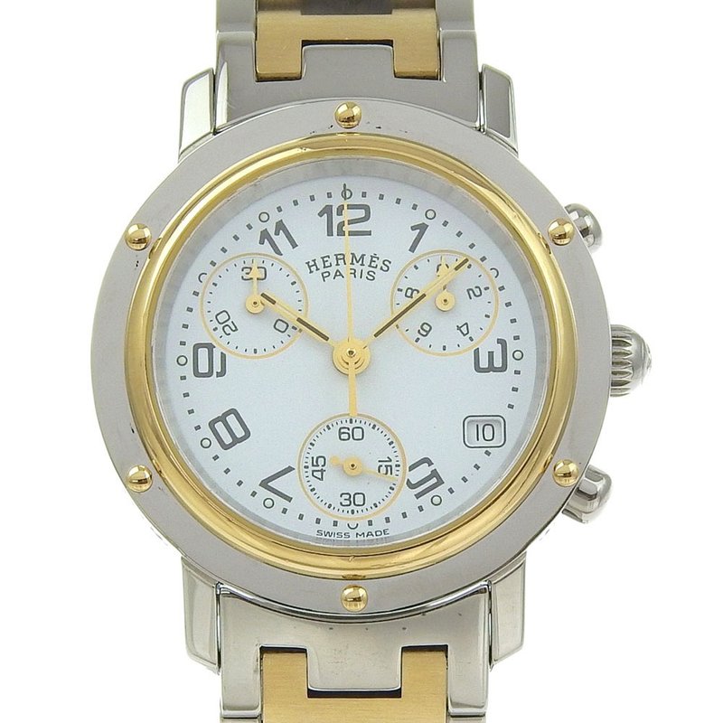 【日本直送】エルメス HERMES クリッパー 腕時計 クロノグラフ Cal.251.471 CL1.320 SS×金メッキ クオーツ 白文字盤【中古】 - 女錶 - 不鏽鋼 白色