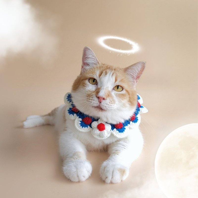 Flower Moon Crochet Pet Collar,handmade crochet collar for cat or small dog - Collars & Leashes - Cotton & Hemp Multicolor