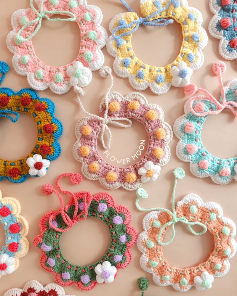 Flower Moon Crochet Pet Collar,handmade crochet collar for cat or small dog - 寵物衣服 - 棉．麻 