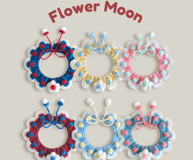 Flower Moon Crochet Pet Collar,handmade crochet collar for
