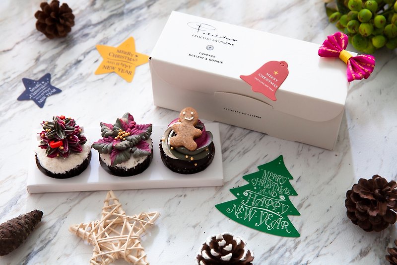 [Christmas limited] 2020 Christmas celebration three-in mini cup cake/small gift box/3-5 days delivery - Other - Fresh Ingredients Red