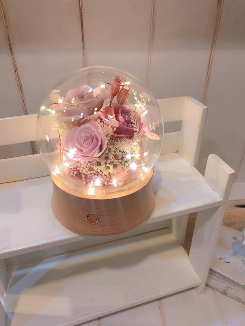 永生玫瑰水晶球夜燈/藍芽喇叭/ - 乾燥花/永生花 - 植物．花 