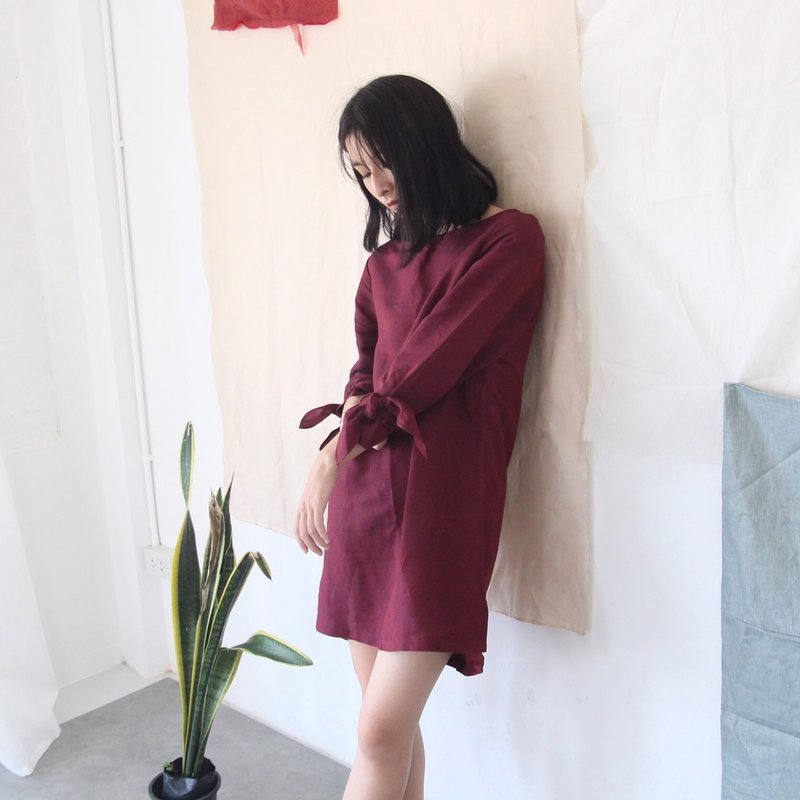 MOON RABBIT DRESS (blood moon) - 洋裝/連身裙 - 棉．麻 紅色