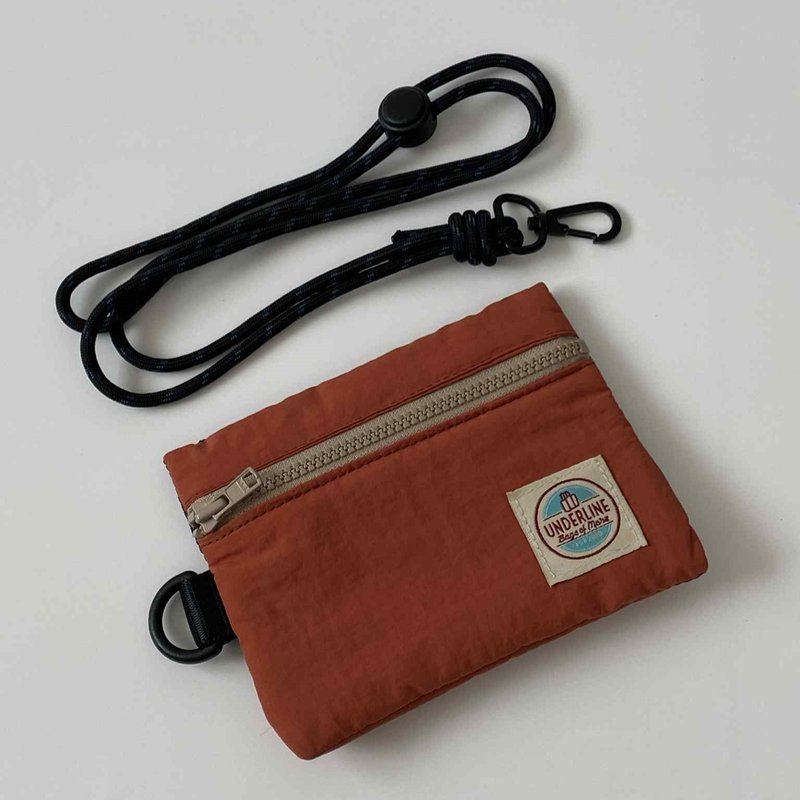 Underline Orange Nylon Flip Pocket with Strap/ Wallet / Coin Purses - 零錢包/小錢包 - 棉．麻 橘色