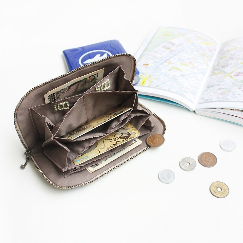 旅行 錢包 X 日幣分隔財布 拉鍊版  - 夜櫻 - 長短皮夾/錢包 - 棉．麻 藍色