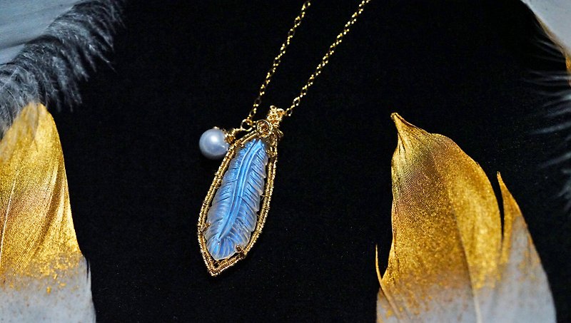 Hand-made imported 14K gold wrapped feather pearl necklace - สร้อยคอ - เครื่องเพชรพลอย หลากหลายสี