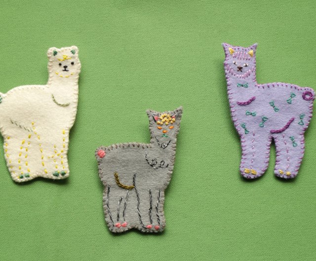 不織布動物イラストシリーズ/アルパカアルパカ刺繍ブローチ - ショップ