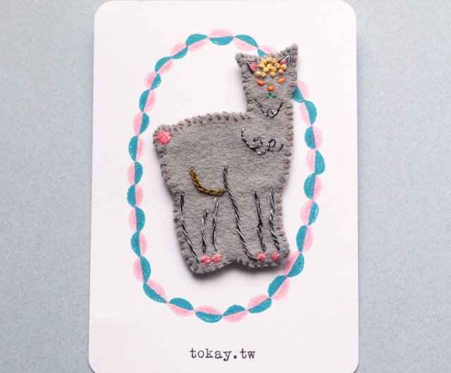 動物イラストシリーズ/アルパカアルパカ刺繍ブローチ - ショップ