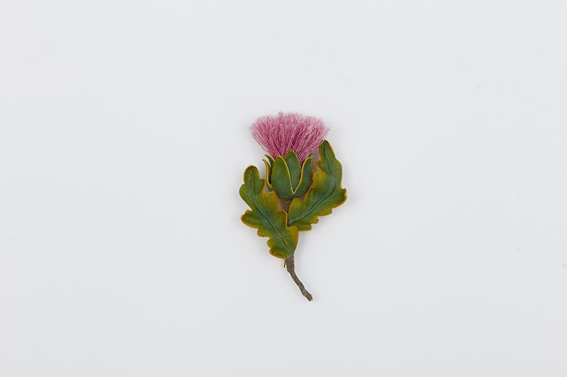 コットン・麻 ブローチ - アザミの花コサージュブローチ手作り布綿リネン植物デザイン