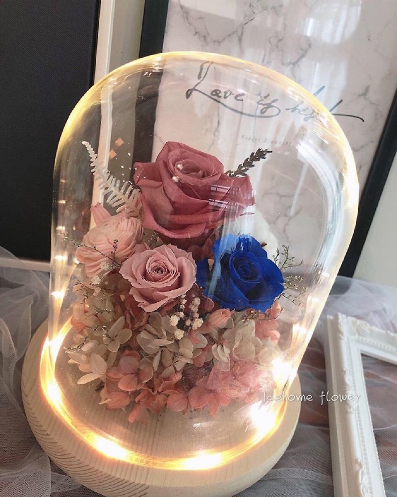 夜燈款永生玻璃罩鐘花 玻璃罩 大款 永生花 生日禮物 情人節禮物 - 擺飾/家飾品 - 植物．花 藍色