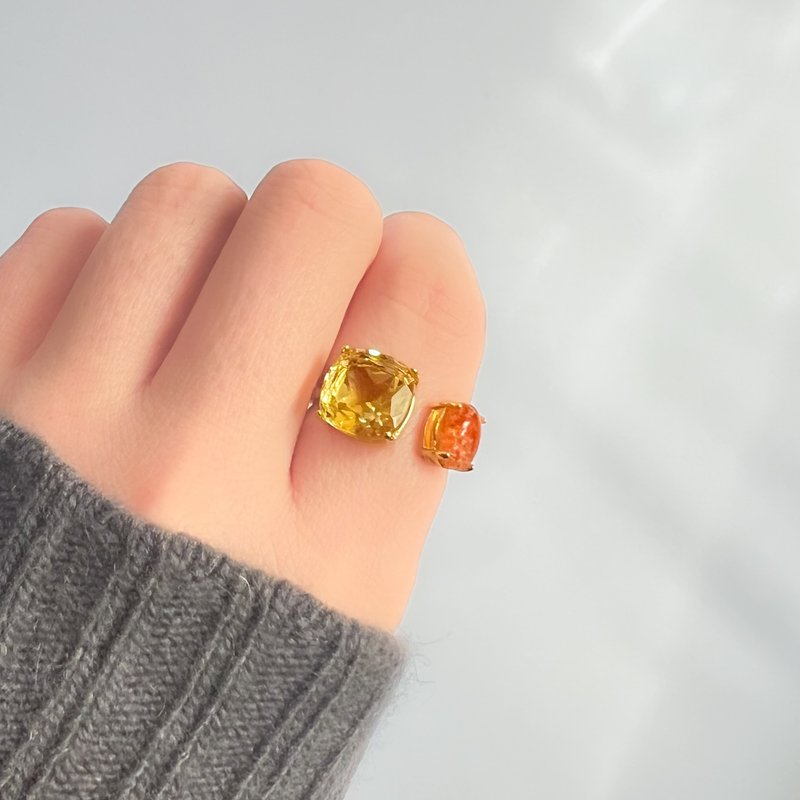 Honey Quartz & Sunstone  Ring【gift box】 - แหวนทั่วไป - เครื่องประดับพลอย สีส้ม