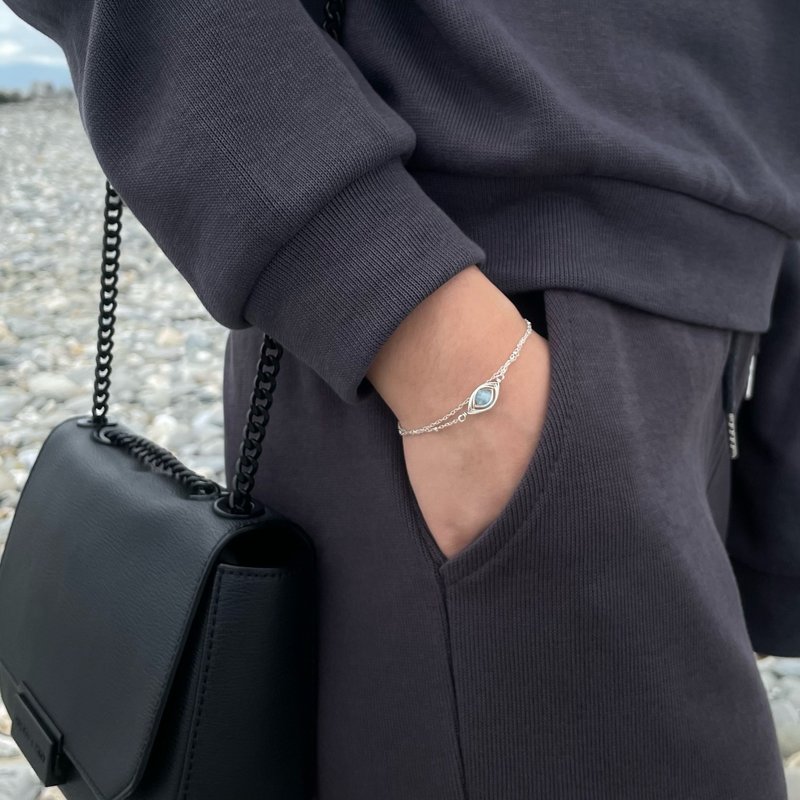 星空的夜景 純銀手鍊/天然石 雙鍊 客製 - 手鍊/手環 - 純銀 銀色