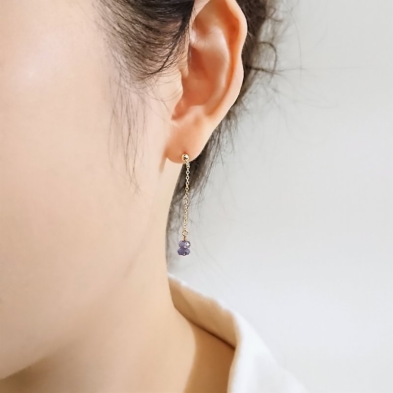 Iolite Faceted Rondelles 14K GF Thin Chain Dangle Earrings | Lavender Purple - ต่างหู - เครื่องประดับพลอย สีม่วง