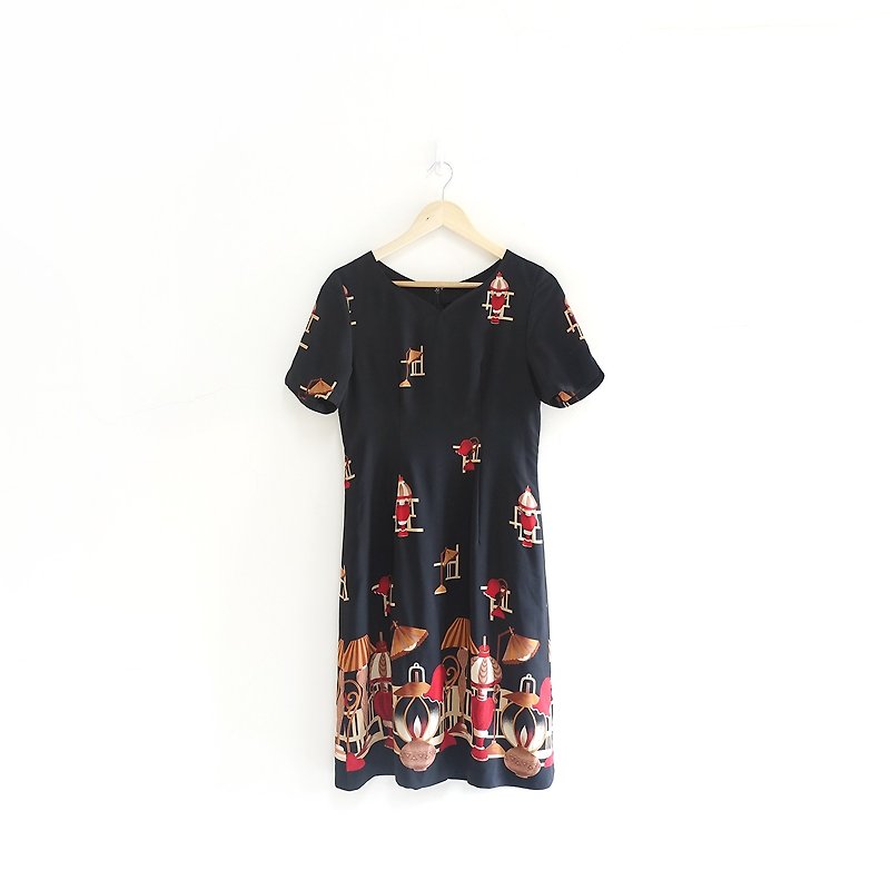│Slowly│Gorgeous Lampstand-Vintage Dress│vintage.Retro.Art - One Piece Dresses - Polyester Multicolor