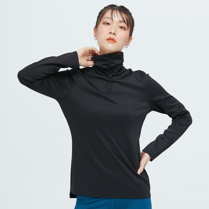 抗菌抽繩高領透氣上衣(女)-隧海黑 - 女上衣/長袖上衣 - 聚酯纖維 黑色