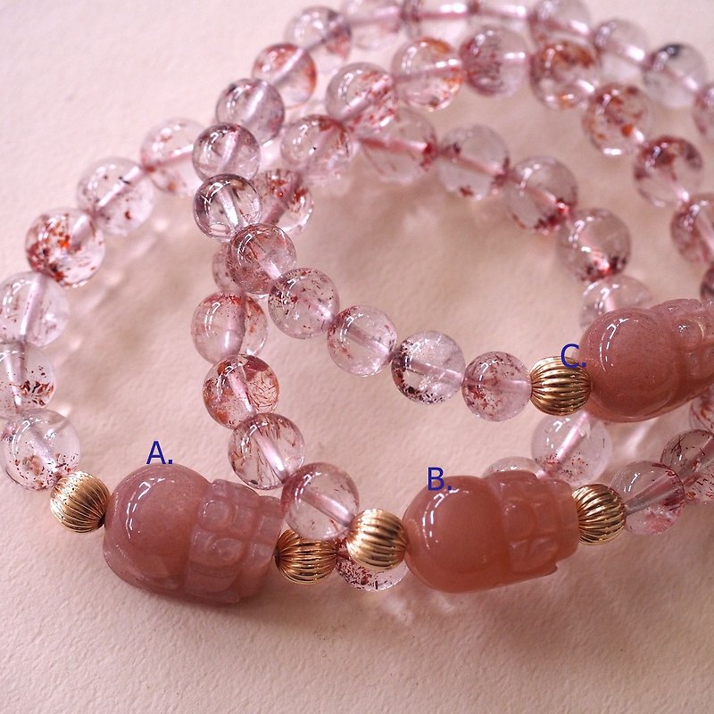 Sunstone Pixiu Super seven quartz Bracelet Lucky Stones - สร้อยข้อมือ - เครื่องประดับพลอย สีส้ม