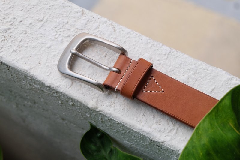 HiroLeatherworks Fully Hand Stitched Italian Vegetable Tanned Belt Japanese Made Bronze Belt Head - Belts - Genuine Leather Khaki