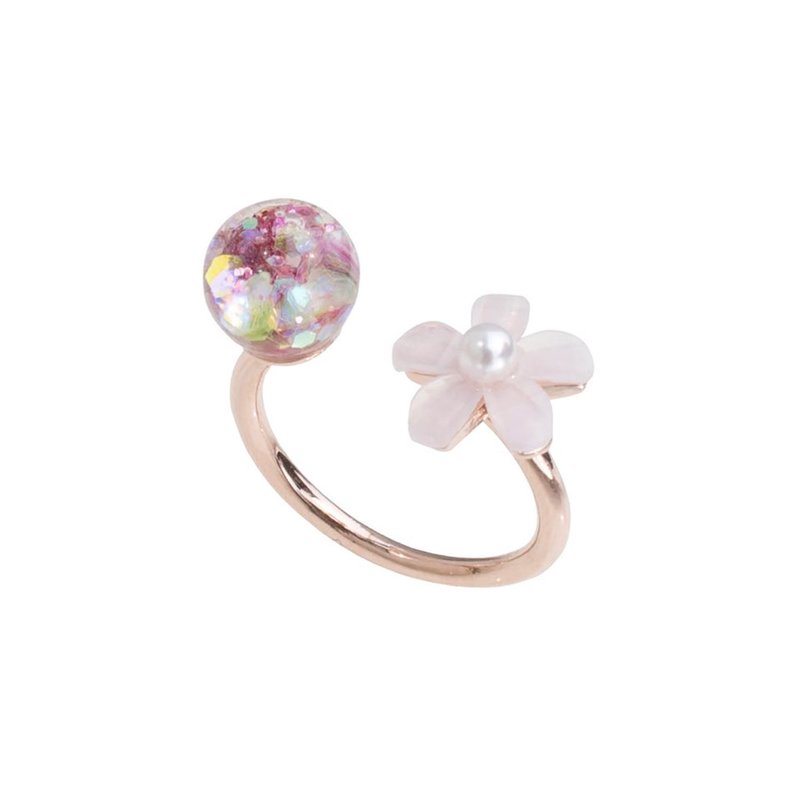 Pink Flower In Snowball Ring - 戒指 - 玻璃 