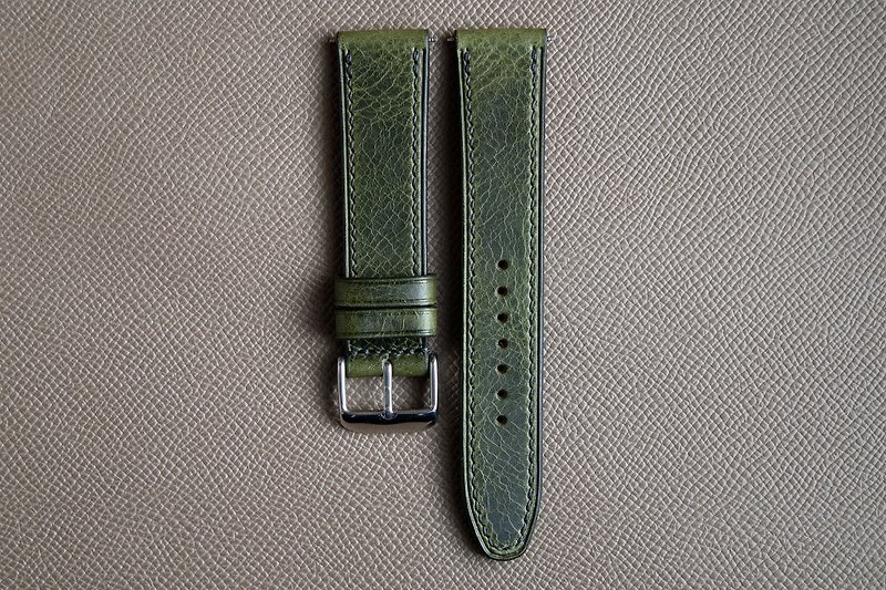 Olive Green Wax Italian cowhide leather custom watch strap (Flat design)