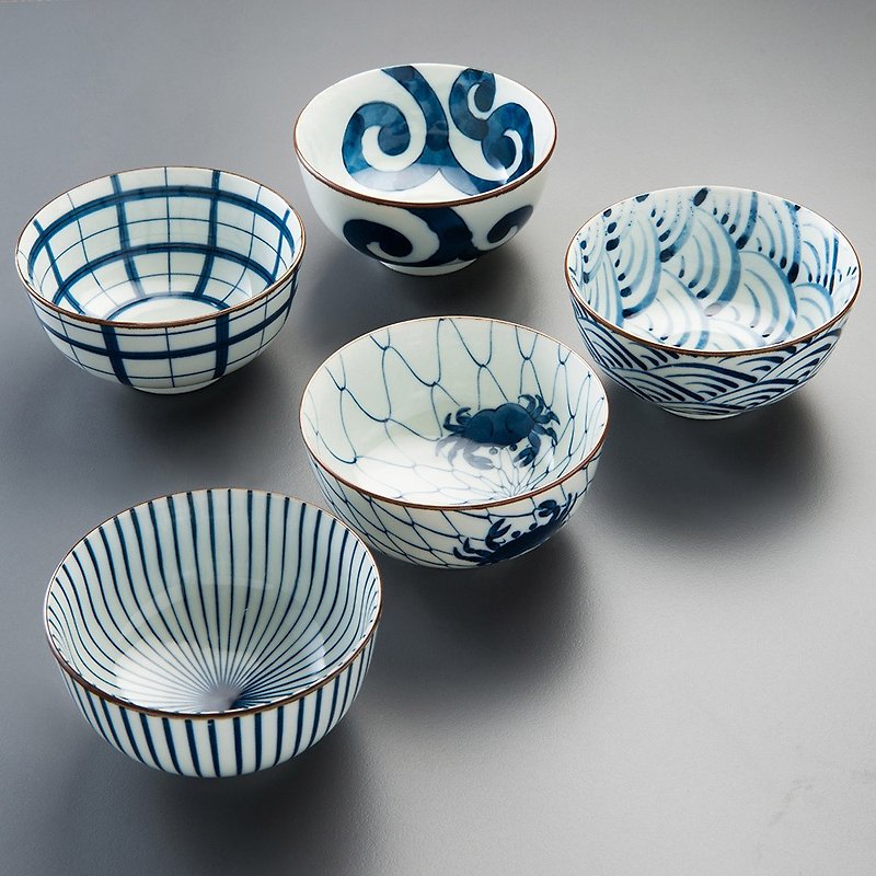 【West Sea Pottery】Hasami Ware Hand-painted Series Soup Bowls (5 Pieces) - Gift Box Set - Bowls - Other Materials Multicolor