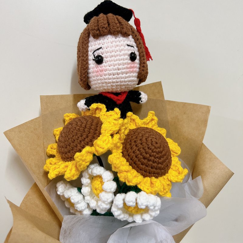 Blessing Crocheted Bouquet_Sunflower Daisy_Graduation Doll - Dried Flowers & Bouquets - Cotton & Hemp 