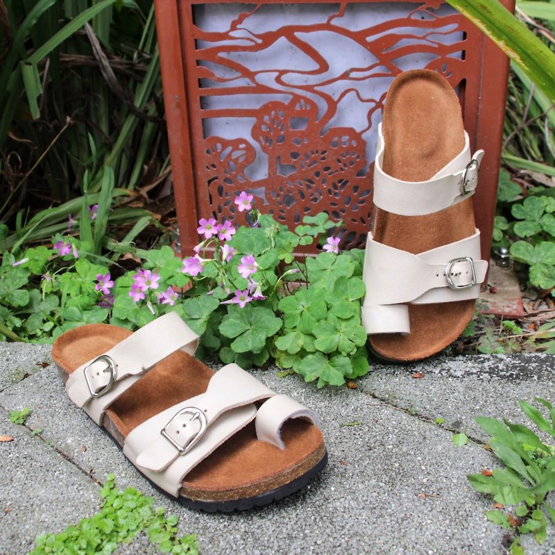 A pair of hallux valgus corrective arch shoes + orthotics // meters - Sandals - Genuine Leather Khaki