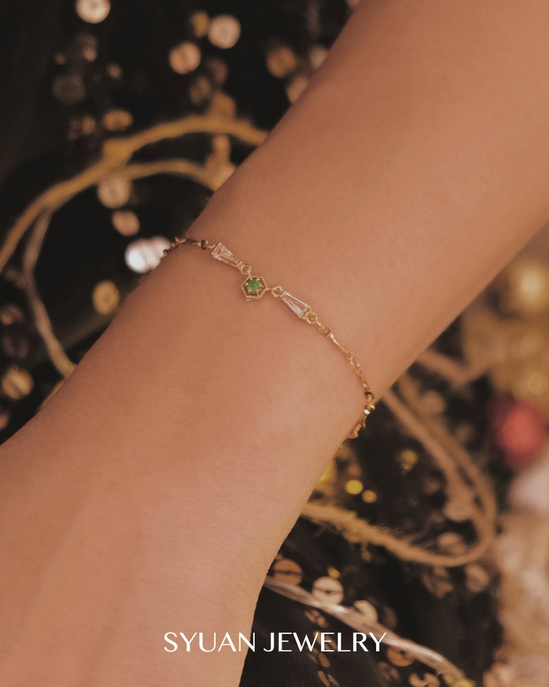 Tinker Bell小精靈— 綠鋯石手鍊生日 情人節禮物 - 手鍊/手鐲 - 其他金屬 