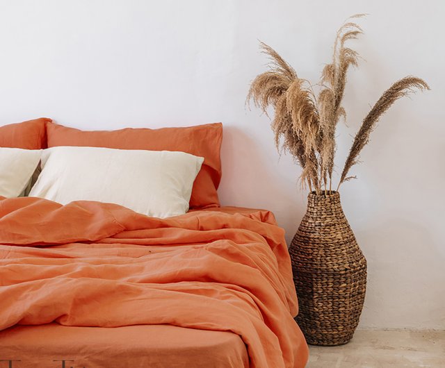 Burnt orange linen pillowcase Orange pillow cover Euro American Taiwan size True Things Pinkoi