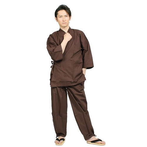 fuukakimono 日本 和服 男性用 綿 作務衣 套裝 M L LL 茶