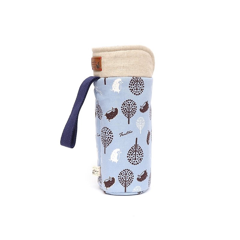 Original cloth flower cotton anti-collision water bottle bag - Jungle peek-a-boo (sky blue)/gift exchange/graduation season - ถุงใส่กระติกนำ้ - ผ้าฝ้าย/ผ้าลินิน สีน้ำเงิน