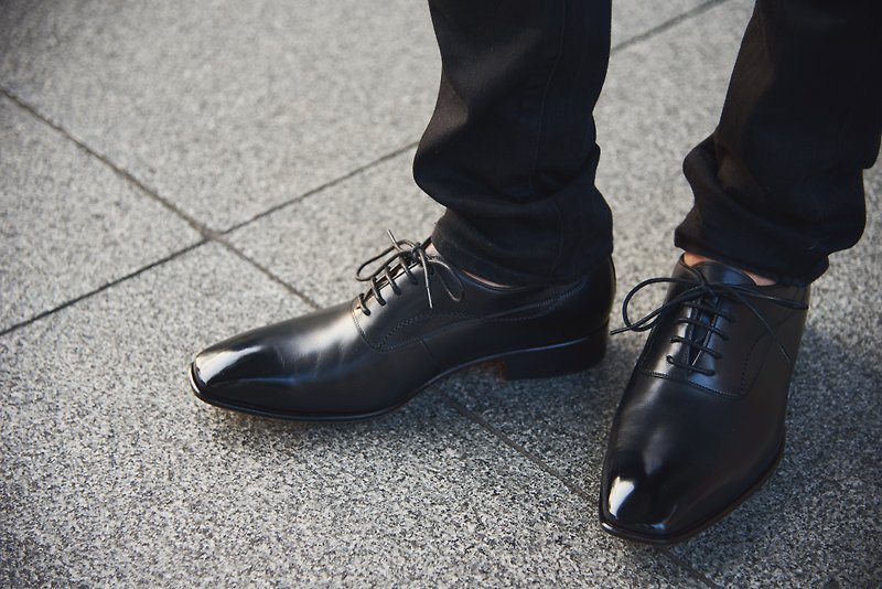 S-Line Balmeral Oxford shoes classic black gentleman shoes wedding shoes leather shoes men - รองเท้าอ็อกฟอร์ดผู้ชาย - หนังแท้ สีดำ