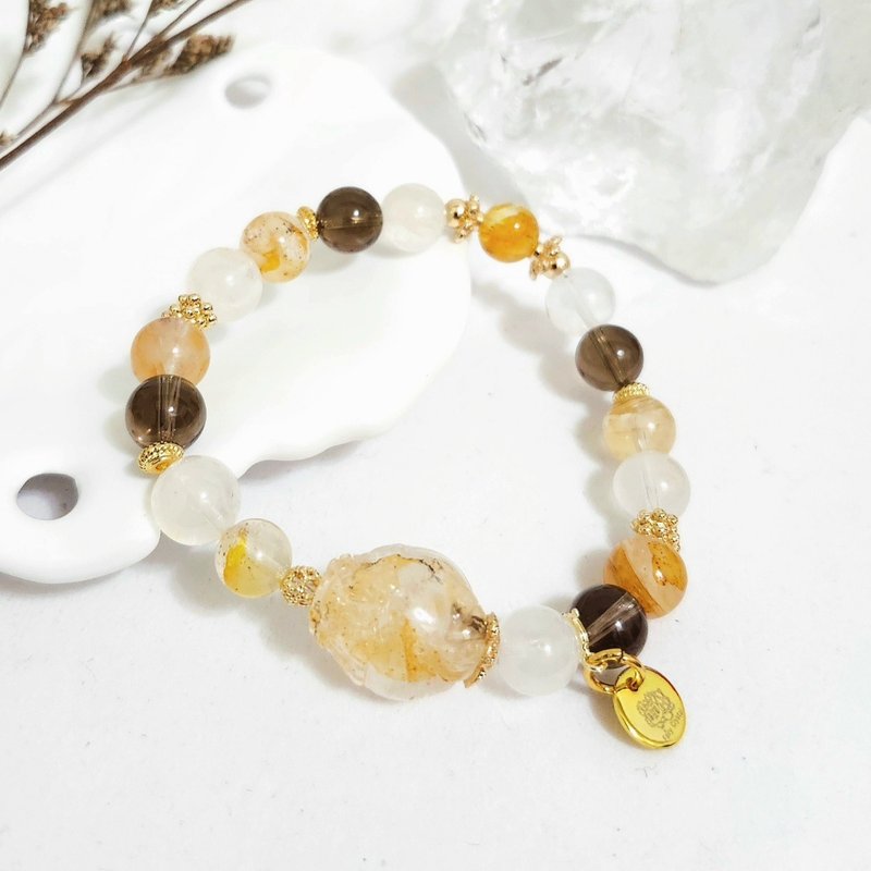 小樹膠花龍龜手鍊/招正財、消除負能量之水晶 - 手鍊/手環 - 水晶 黃色