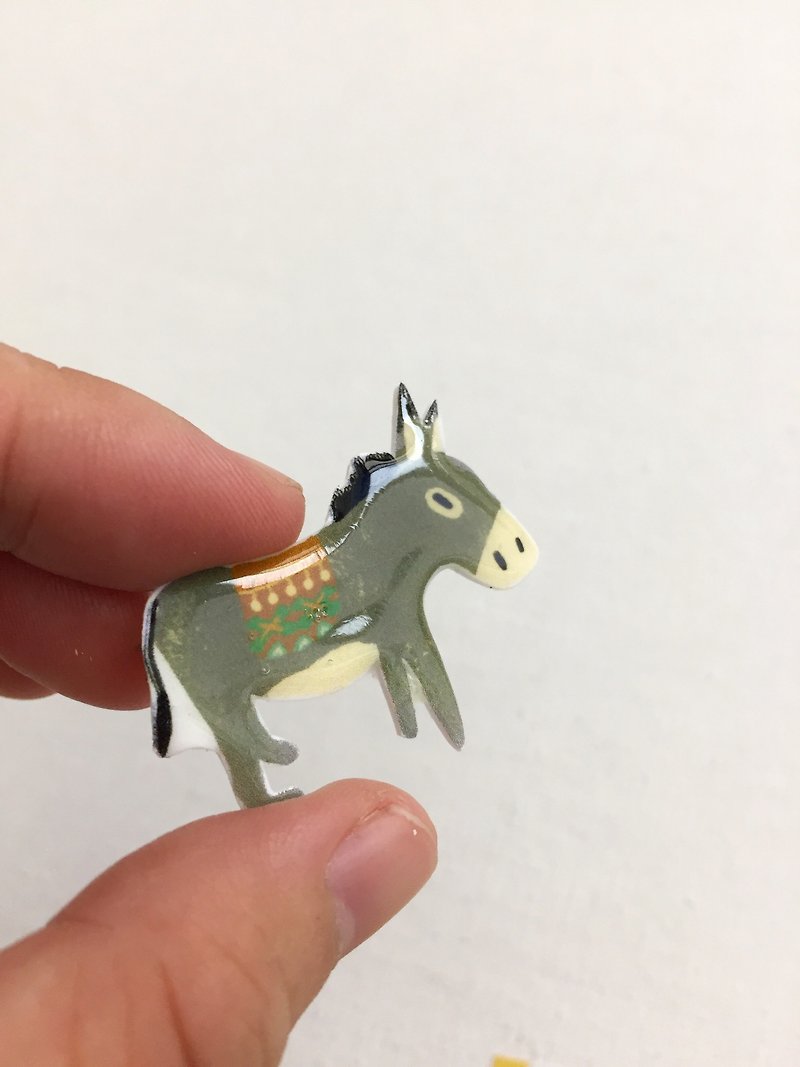 Moroccan donkey brooch handmade illustration jewelry pin badge - Brooches - Plastic Gray