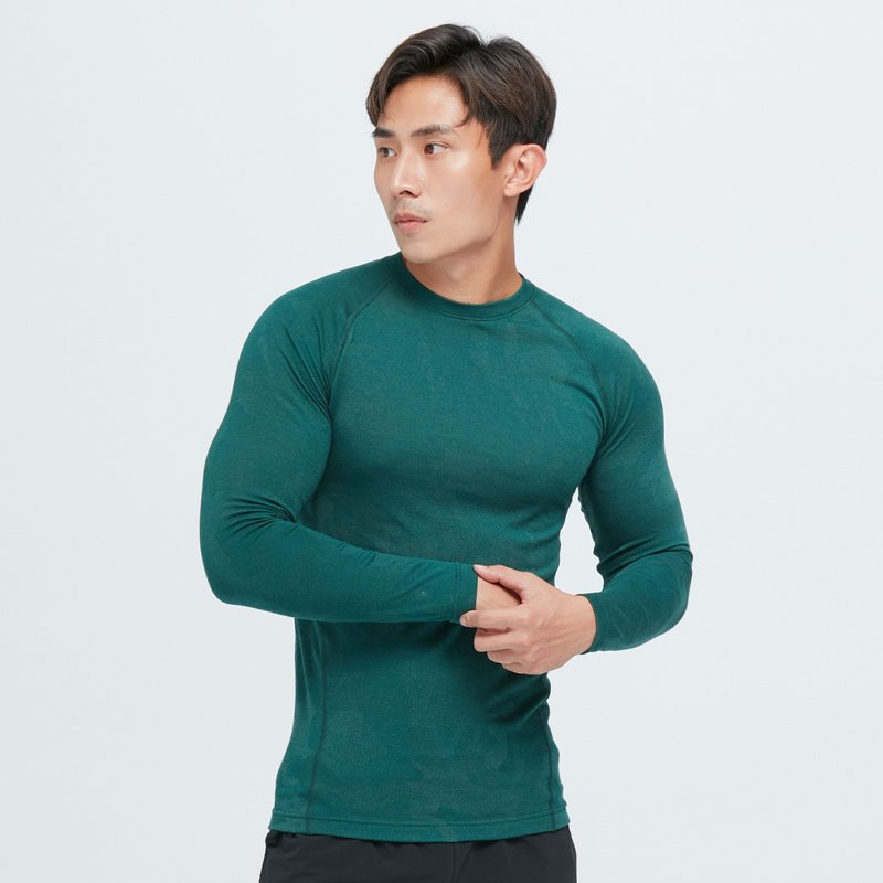 Antibacterial Collagen Fitted Long Sleeve Top (Men)-Cold Shirt Green - เสื้อยืดผู้ชาย - เส้นใยสังเคราะห์ สีเขียว