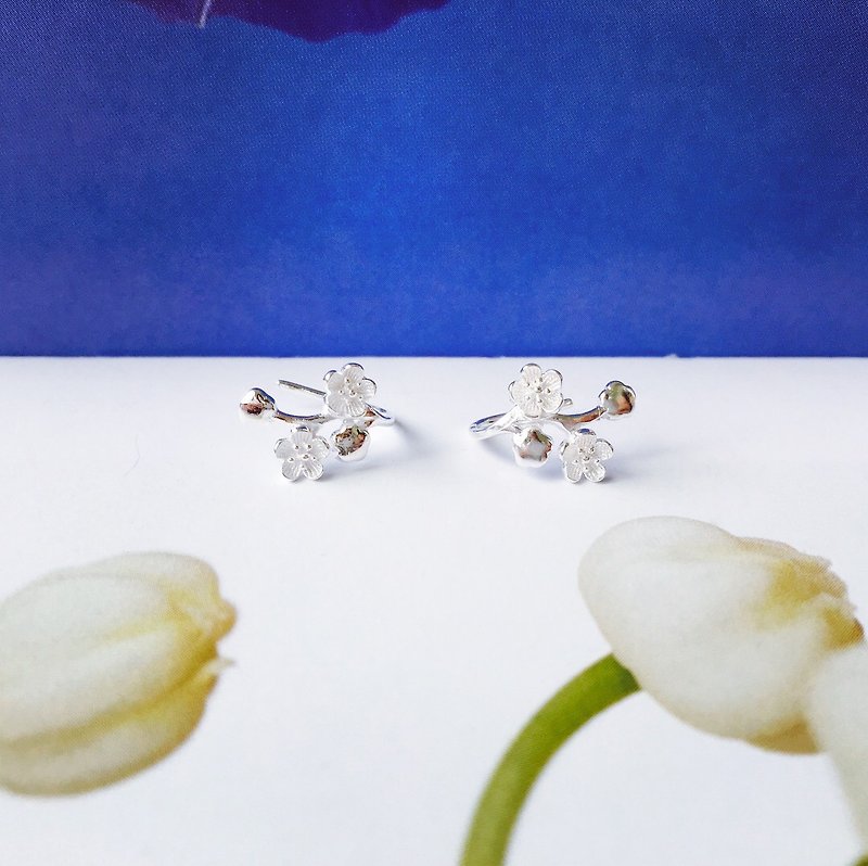 925 sterling silver spring flowers blossom earrings earrings - ต่างหู - โลหะ สีน้ำเงิน