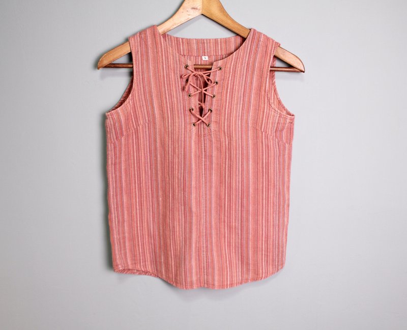 FOAK vintage pink striped cross strap vest - Women's Vests - Cotton & Hemp 