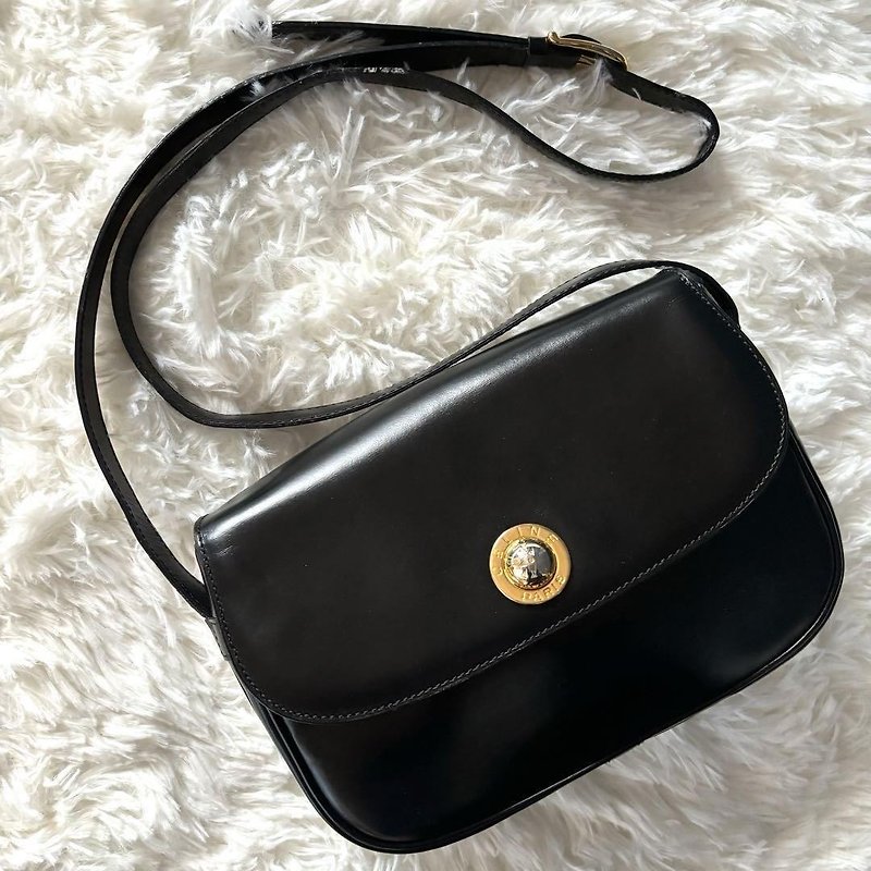 LA LUNE | Rare second-hand Celine planet black leather tofu small bag shoulder handbag cross-body - Messenger Bags & Sling Bags - Genuine Leather Black