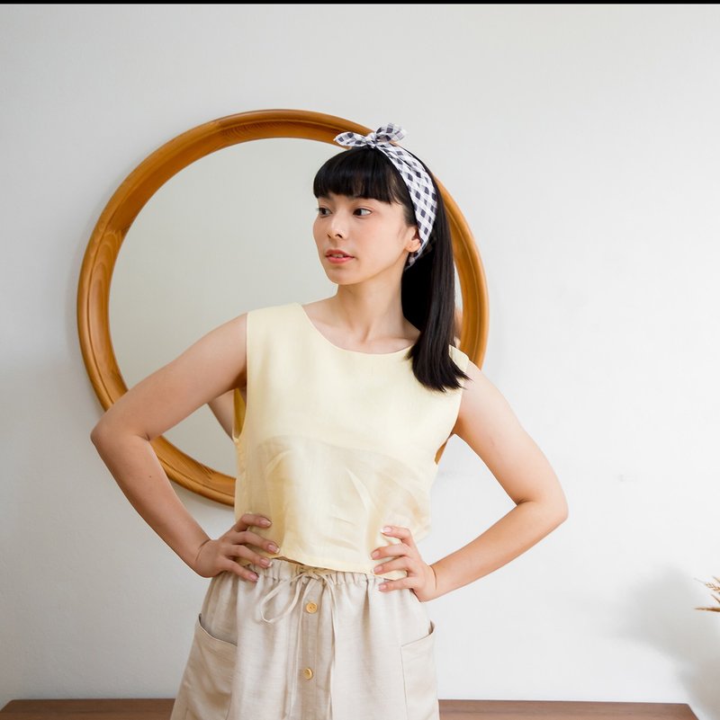 Linen Tiny Tank Top - Pastel Yellow - 女上衣/長袖上衣 - 棉．麻 黃色