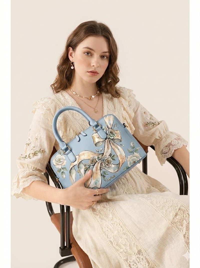 Fancy Ribbon波士頓包 - 手袋/手提包 - 其他材質 藍色