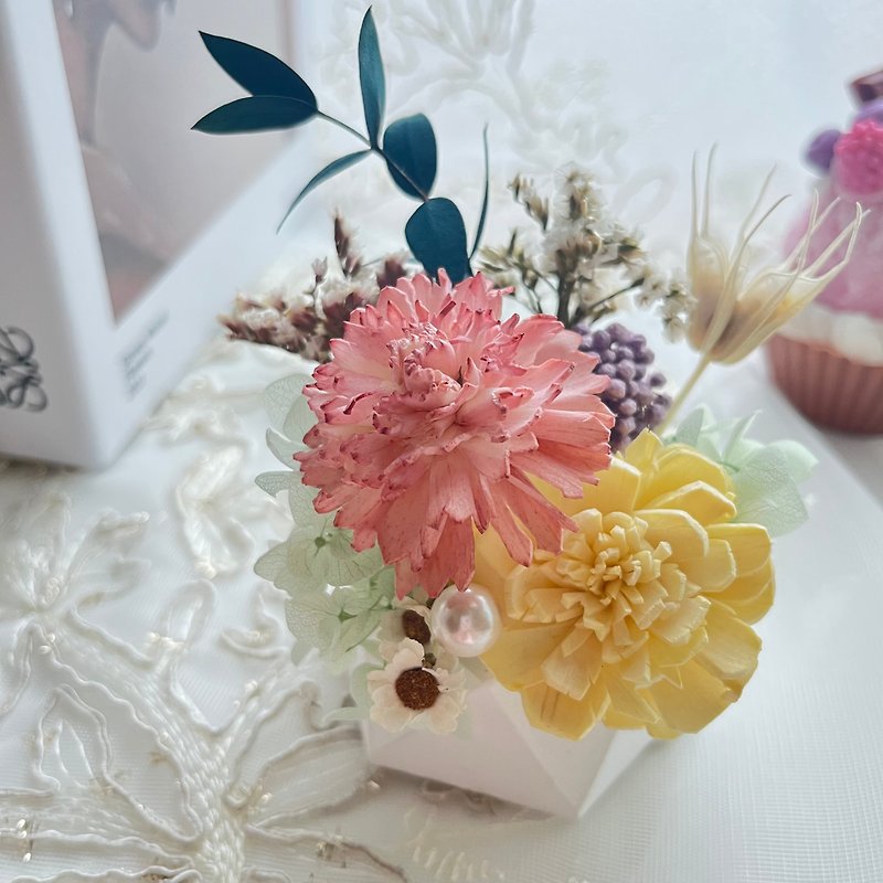 カーネーション不滅の花の儀式-小さなディフューザー鉢植えの花ソラ花の乾燥式 - ドライフラワー・ブーケ - 寄せ植え・花 ピンク