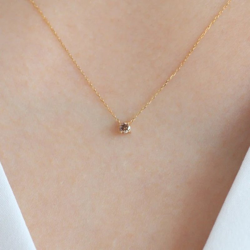 K10 (gold) natural colored Gemstone necklace [Brown Diamond] - สร้อยคอ - เพชร สีทอง