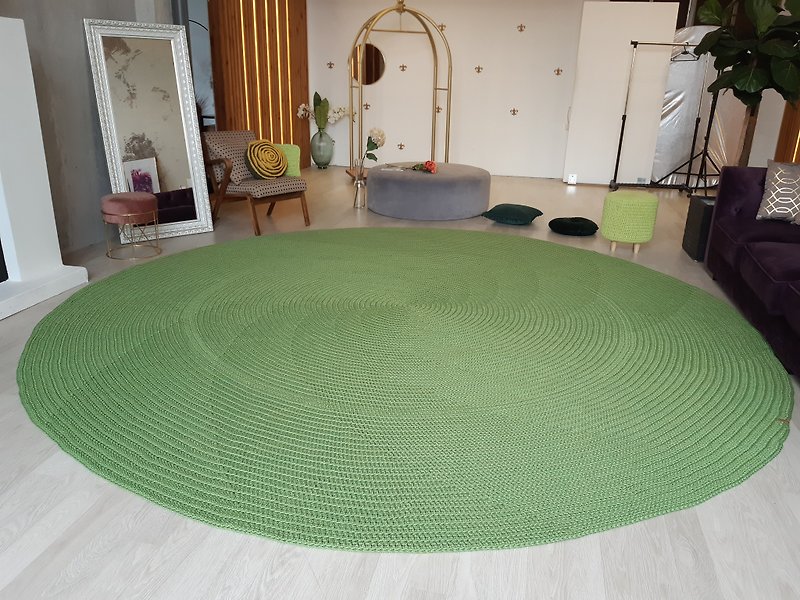 ポリエステル 絨毯・カーペット グリーン - かぎ針編みのラウンドラグカスタムサイズ