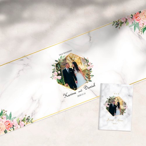 Mibao Design｜婚禮客製化商品 結婚簽名綢+收禮簿 婚禮桌巾 婚禮簽到 簽名軸 禮金簿 簽名布