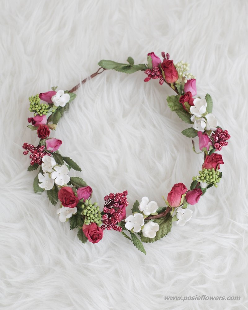 Red Berry Handmade Floral Crown - 髮飾 - 紙 紅色