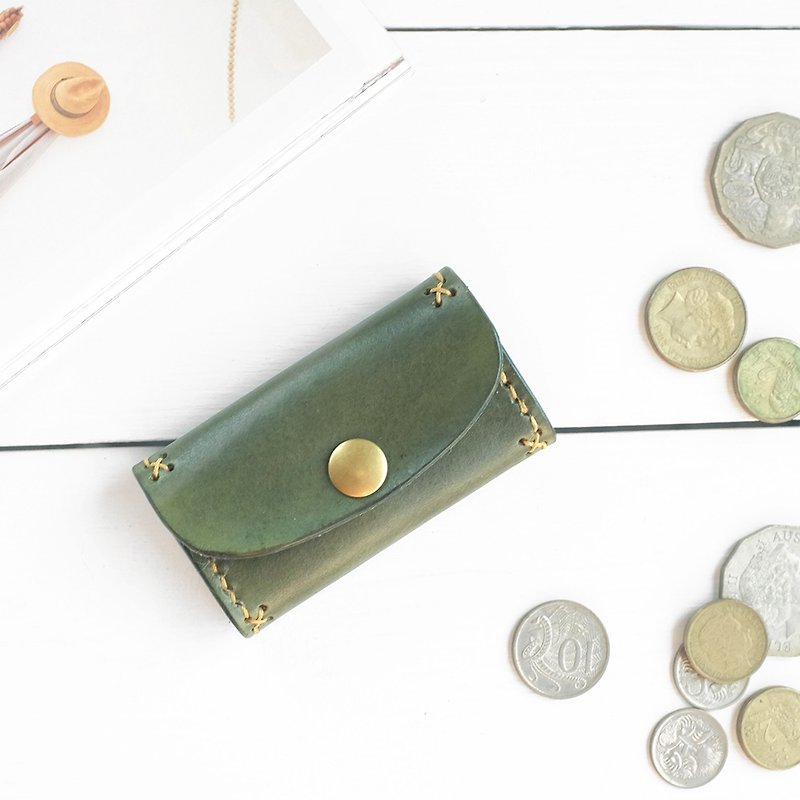 Rustic coin purse |Morning tree green hand-dyed vegetable tanned cow leather |Multiple colors - Coin Purses - Genuine Leather Green