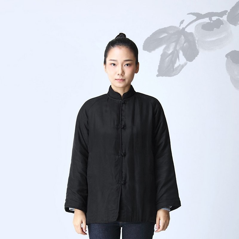 BUFU 中国風チャイナ服綿入れ上着　手作り紐ボタン　ブラックロングスタイル O160910K - ジャケット - シルク・絹 ブラック