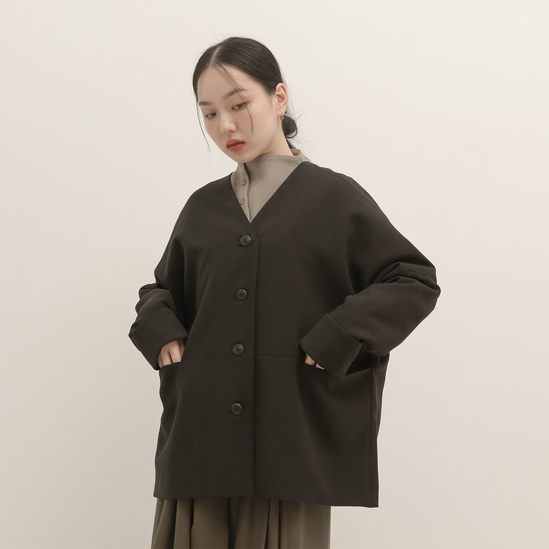 Greenhouse_溫室簡約外套_23AF302_黑 - 女大衣/外套 - 聚酯纖維 黑色