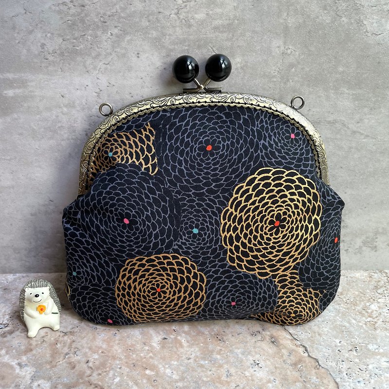 Shimmering Nigh hand sewn gamaguchi shoulder bag - Messenger Bags & Sling Bags - Cotton & Hemp Black