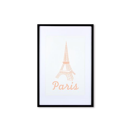 iINDOORS英倫家居 裝飾畫相框 歐風 巴黎鐵塔 橘色 黑色框 63x43cm 室內設計 布置