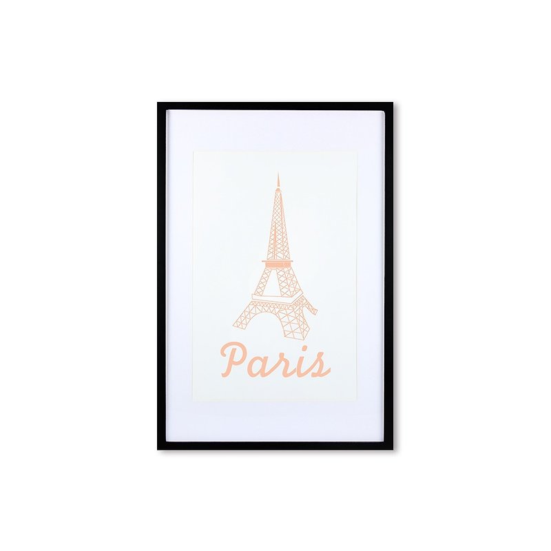 裝飾畫相框 歐風 巴黎鐵塔 橘色 黑色框 63x43cm 室內設計 布置 - 畫框/相架  - 木頭 橘色
